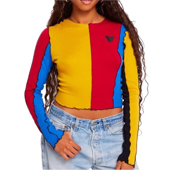 NWOT by Samii Ryan Disney Mickey Mouse Contrast Long Sleeve Top - Sz S - Picture 1 of 10